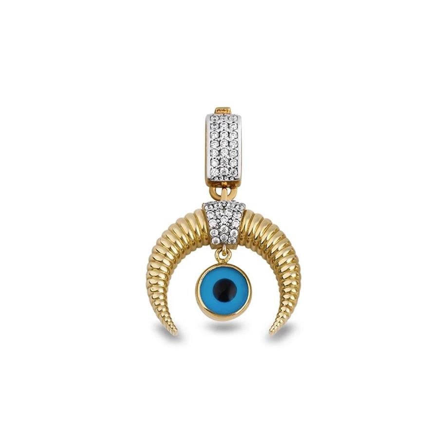 Horn Evil Eye Pendant 14 K Solid Gold