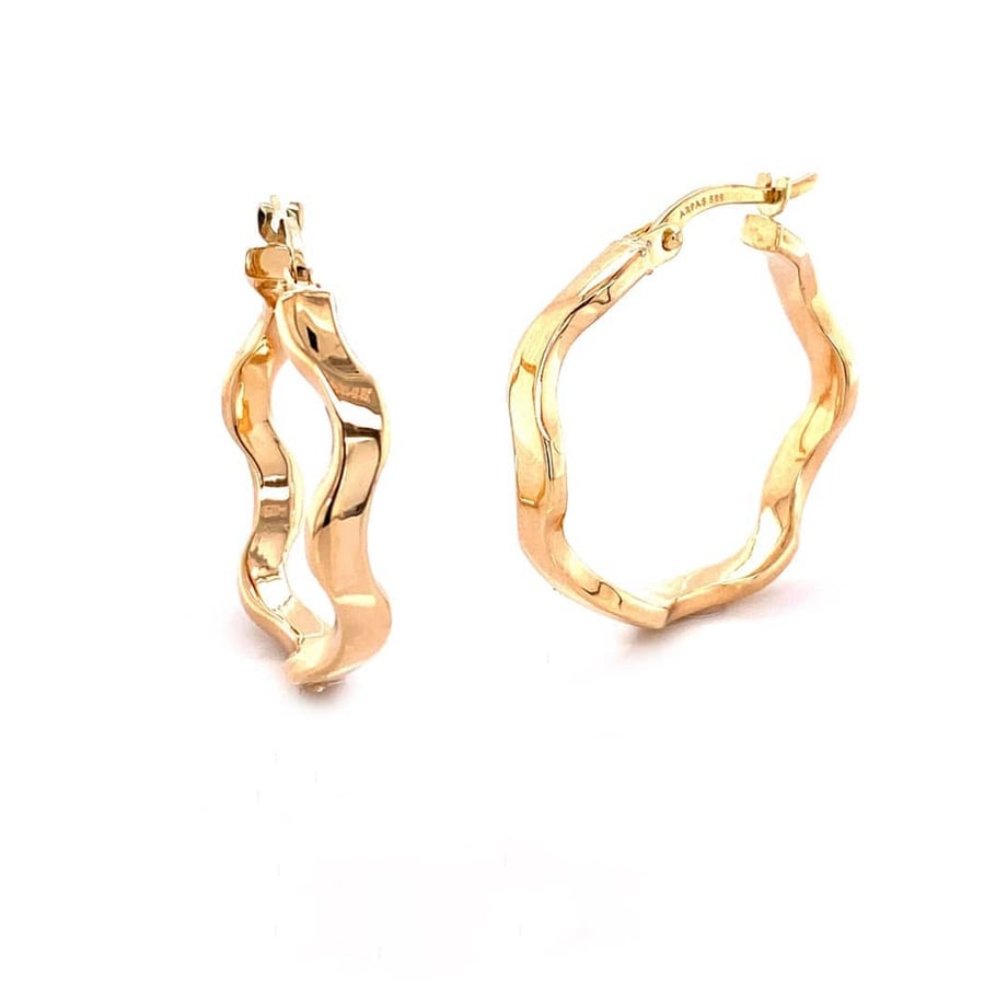 Wavy Hoop Earring 14 K Solid Gold