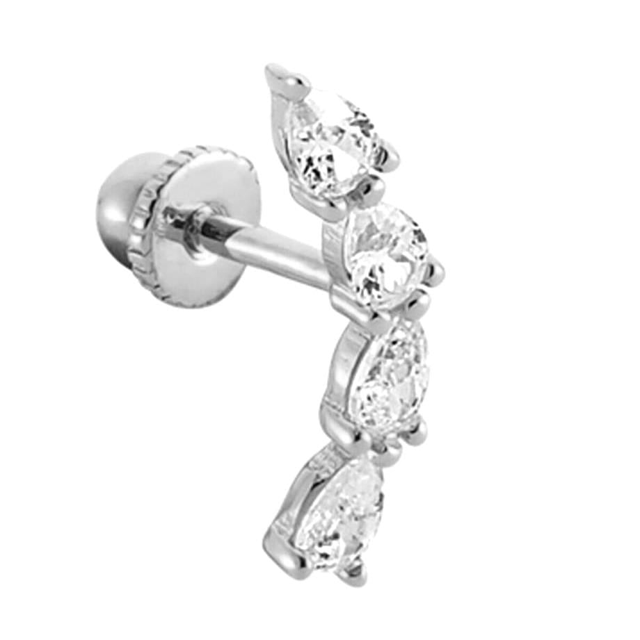 Damla Taşlı Altın Helix Piercing 14 Ayar Beyaz