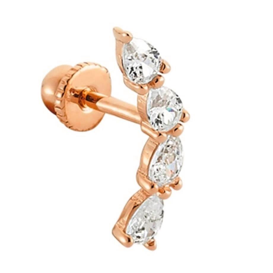 Damla Taşlı Altın Helix Piercing 14 Ayar Rose