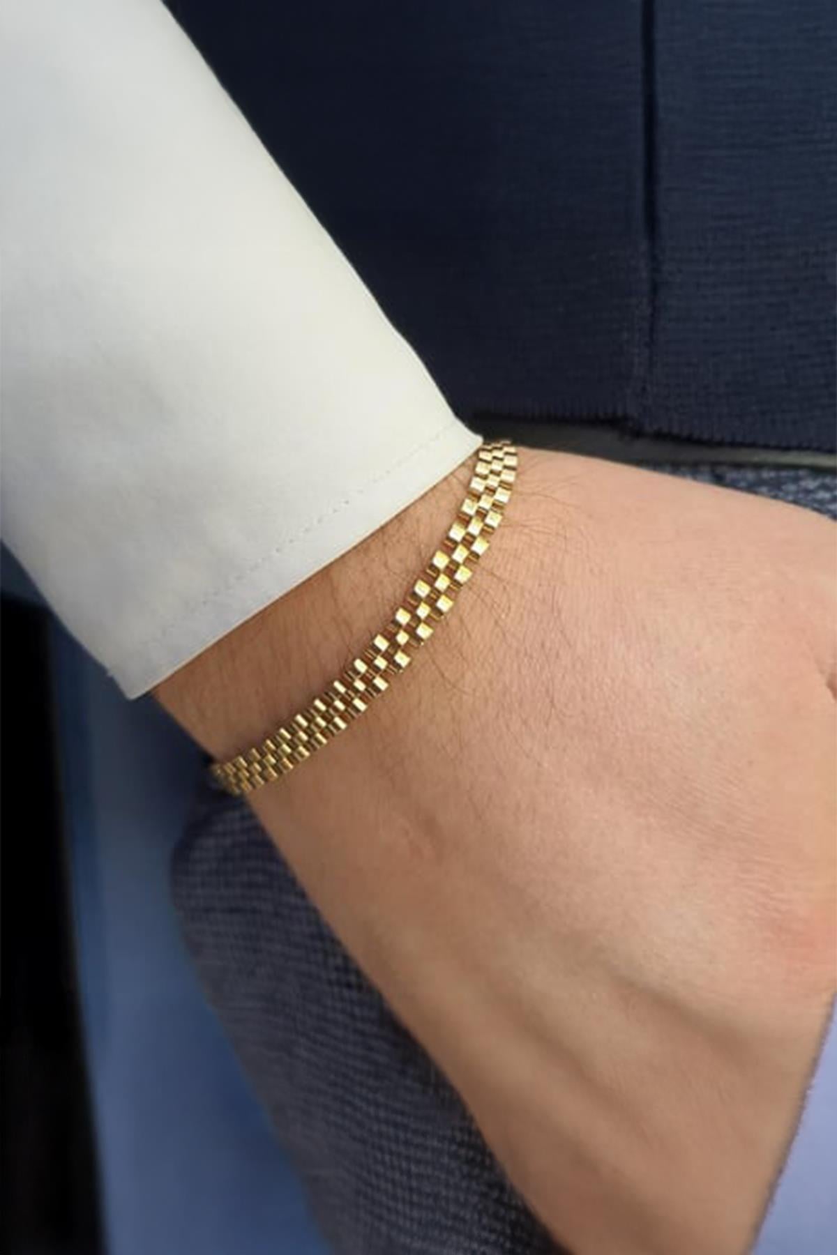 Mens Chain Bracelet 14K Solid Gold