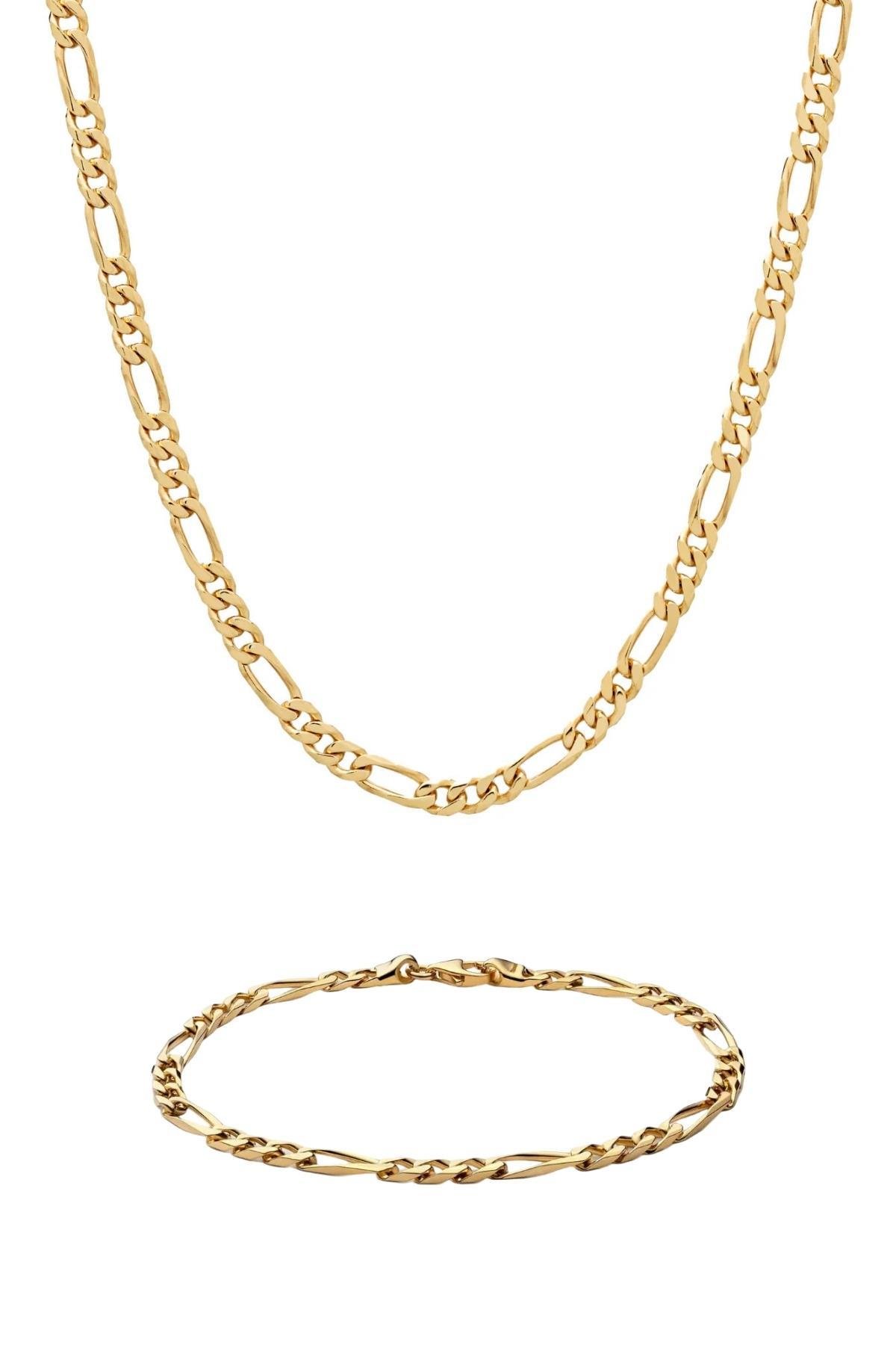 Figaro Altın Bileklik Zincir Set