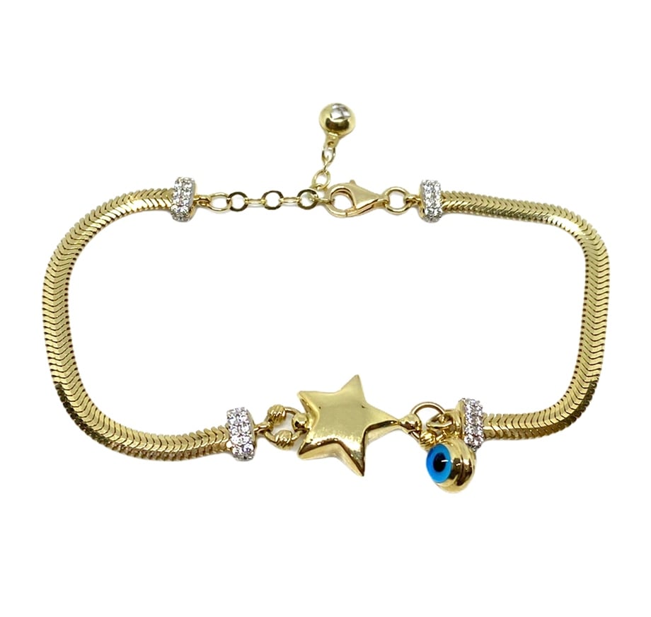Star Herringbone Bracelet 14 K Solid Gold