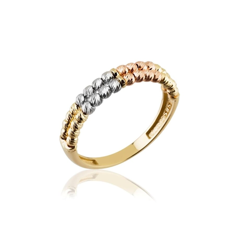 Italian Three Colors Double Rows Ring 14 K Solid Gold