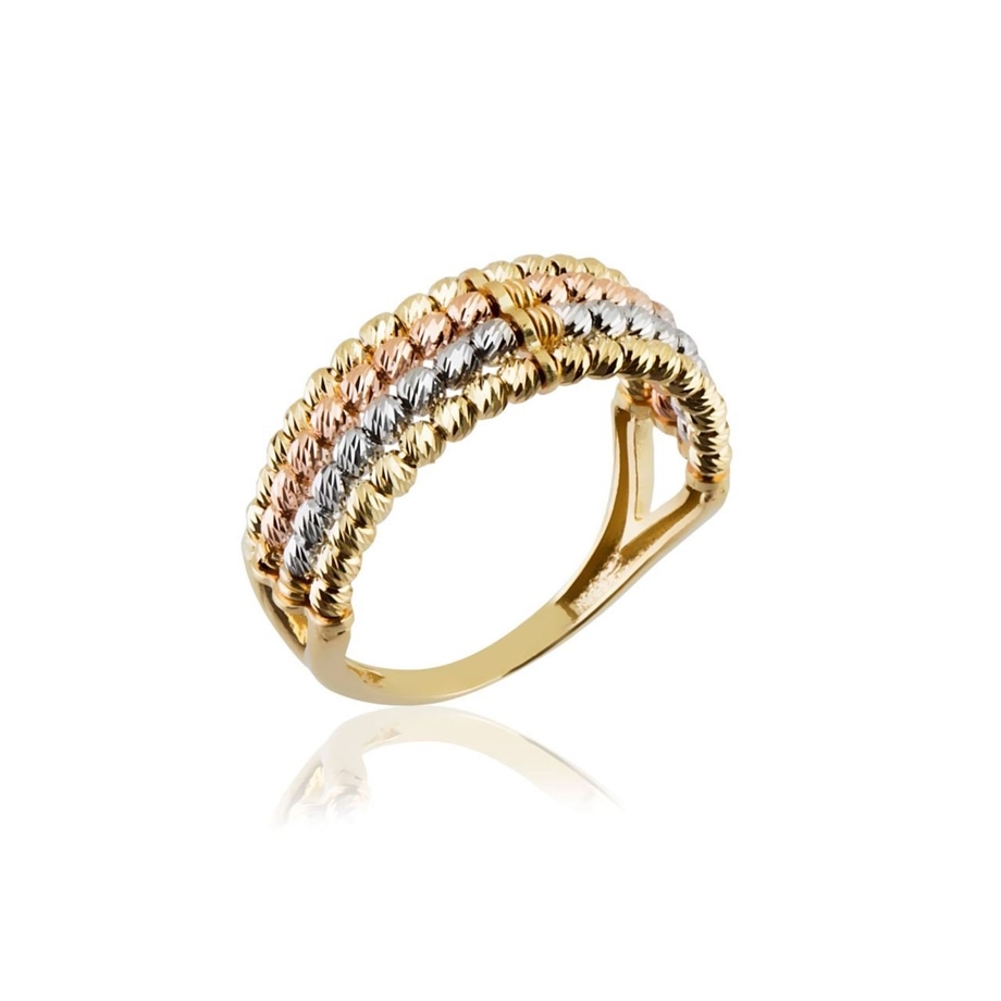 Italian Three Colors Four Rows Ring 14 K Solid Gold