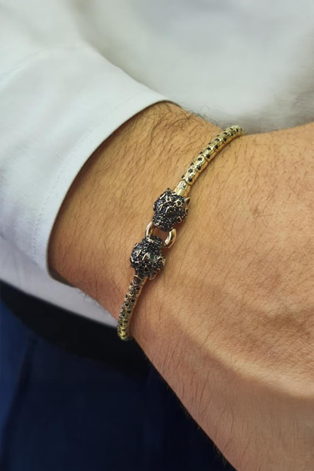 Tiger Details Gold Men's Bracelet