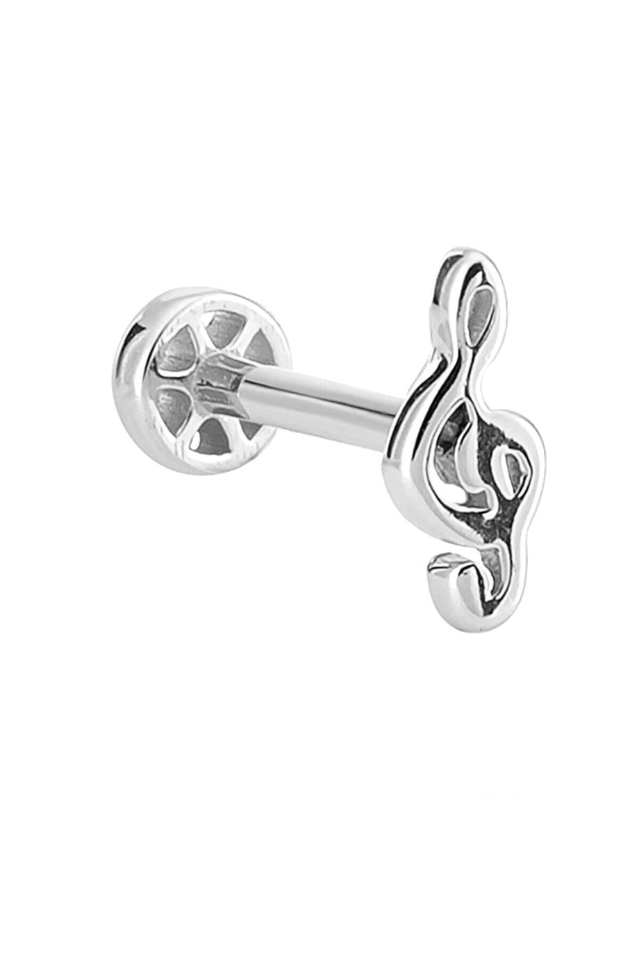 Sol Anahtarı Altın Tragus Piercing 14 Ayar Beyaz