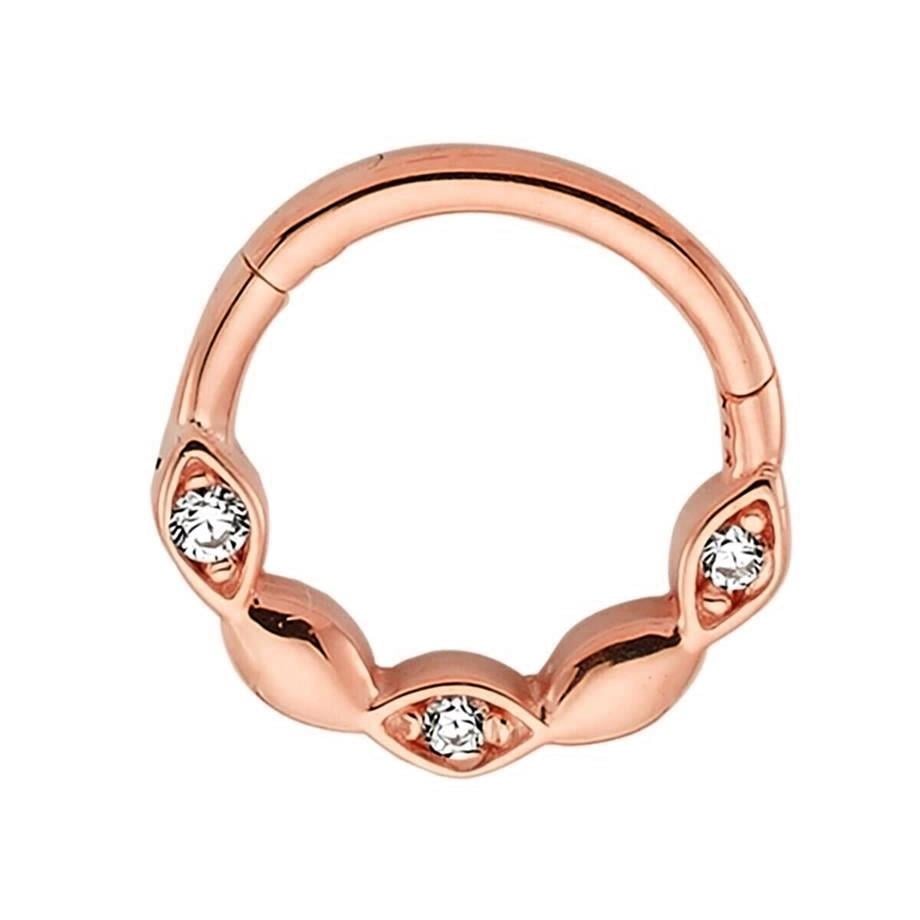 Taşlı Altın Halka Piercing 14 Ayar Rose