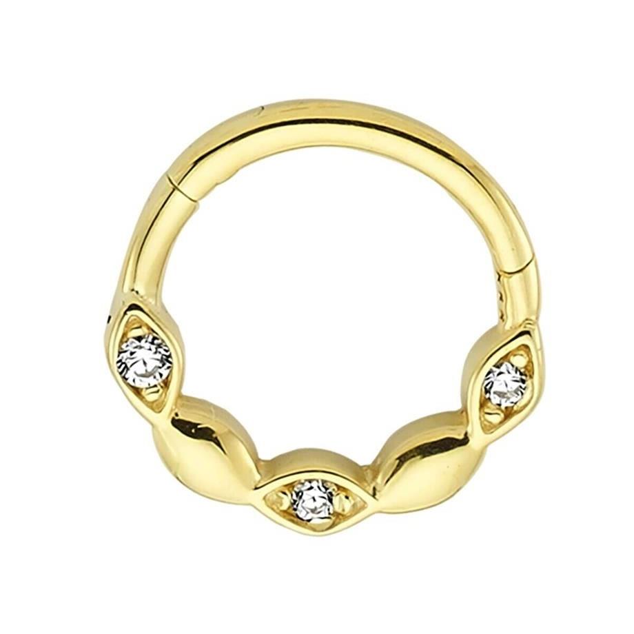 Taşlı Altın Halka Piercing 14 Ayar Sarı