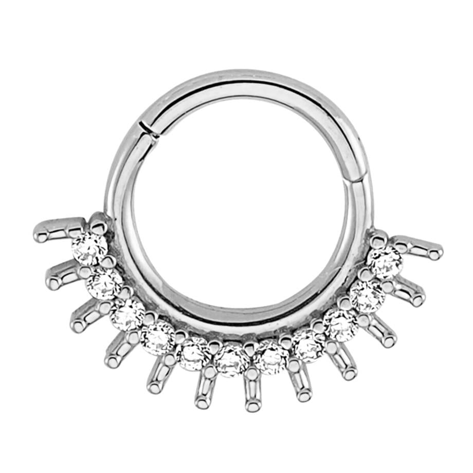 Taşlı Altın Kral Halka Piercing 14 Ayar Beyaz