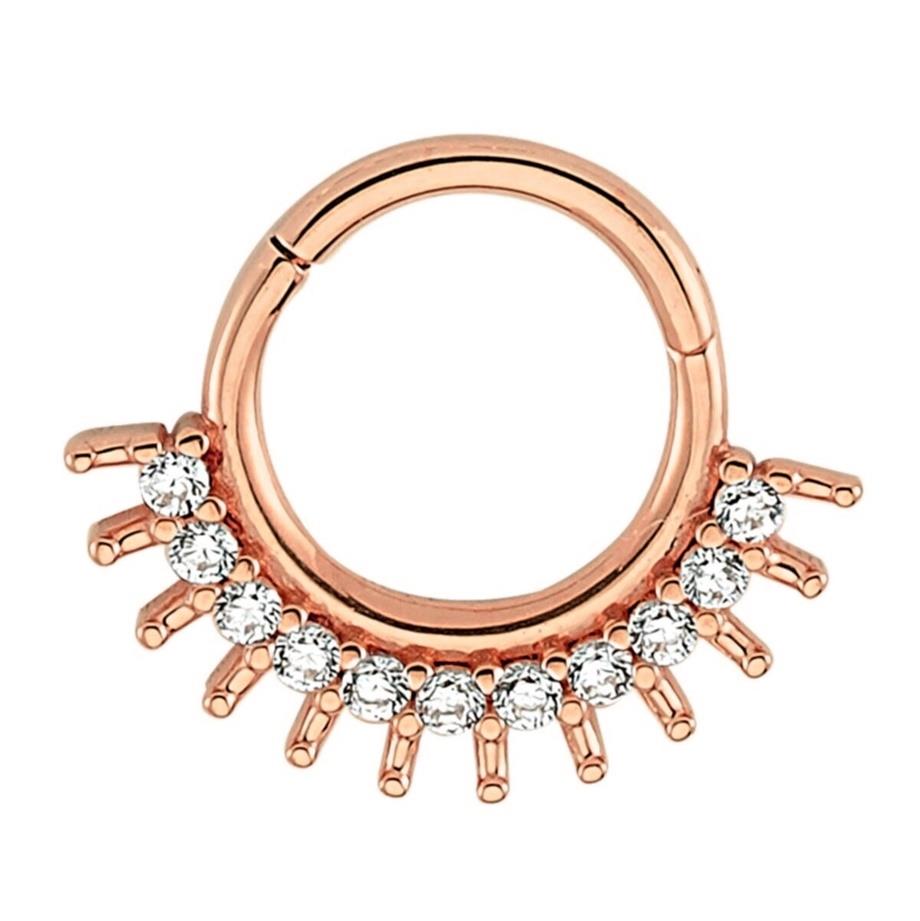 Taşlı Altın Kral Halka Piercing 14 Ayar Rose