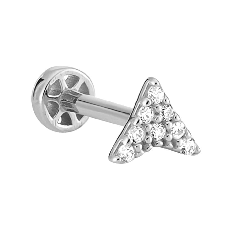 Taşlı Boomerang Altın Tragus Piercing 14 Ayar Beyaz