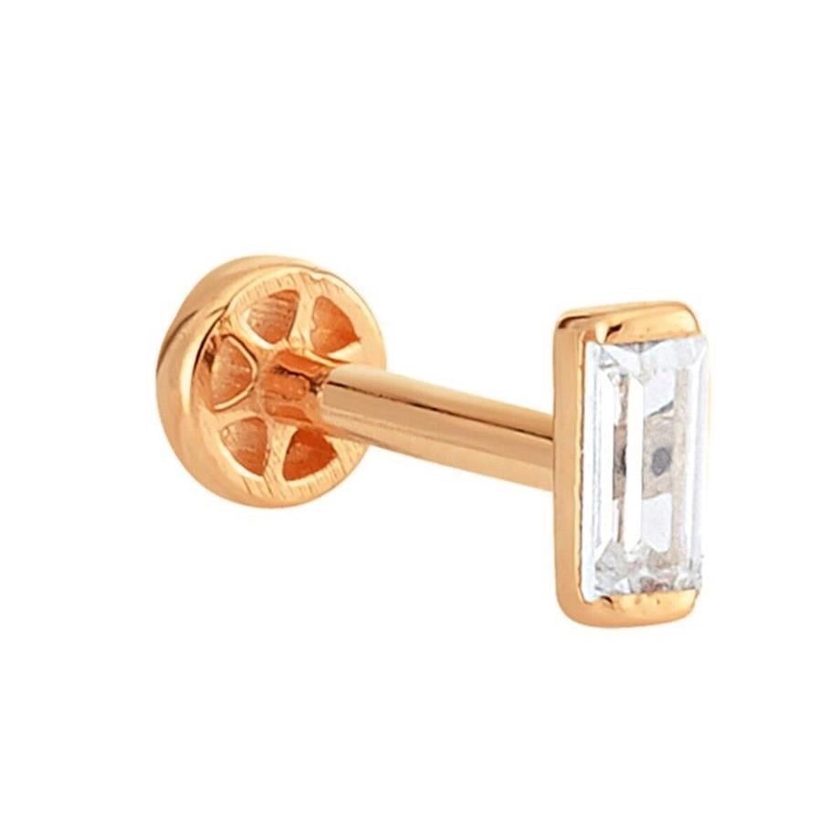 Tek Baget Taşlı Altın Tragus Piercing 14 Ayar Rose
