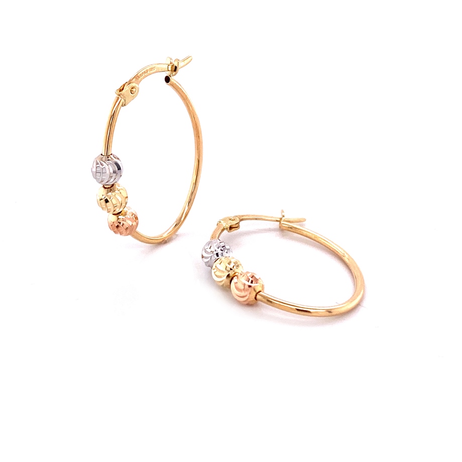 Drei Mit Kugeln Reifen Gold Ohrringe 3 Farbe 14 Karat (585)
