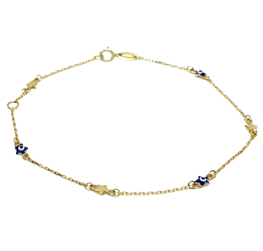 Star Figure Evil Eye Bracelet 14 K Solid Gold