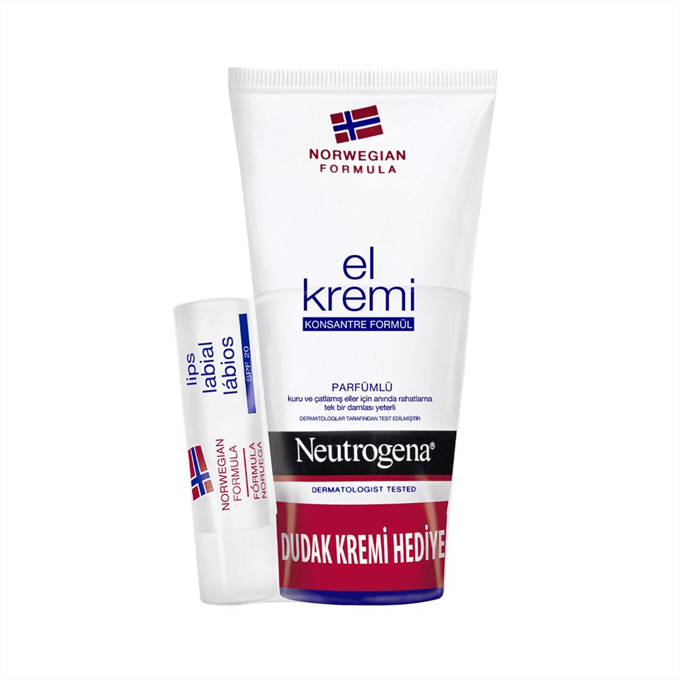  Neutrogena El Kremi 75 ml + Hediye Dudak Nemlendiricisi Seti Parfümlü