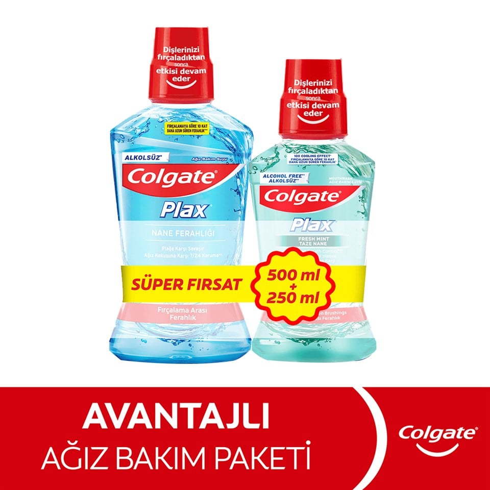 Colgate Plax Ağız Bakım Suyu 500 ml ve Ağız Bakım Suyu Taze Nane 250 ml Seti