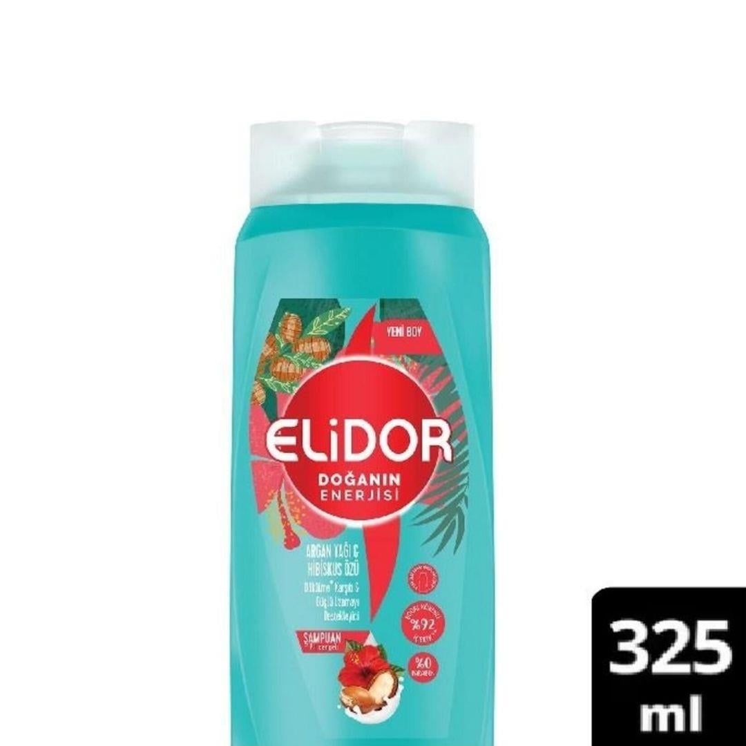 Elidor Doğanın Enerjisi Saç Bakım Şampuanı Argan Yağı ve Hibiskus Özü Dökülme Karşıtı ve Güçlü Uzamayı Destekleyici 325 ml