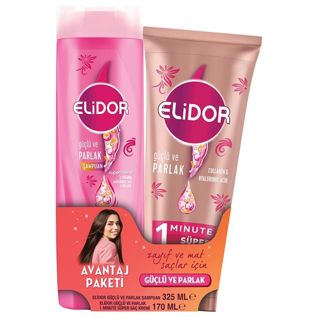 Elidor Güçlü Ve Parlak Şampuan 325 Ml + 1 Minute Süper Saç Kremi 170 Ml 