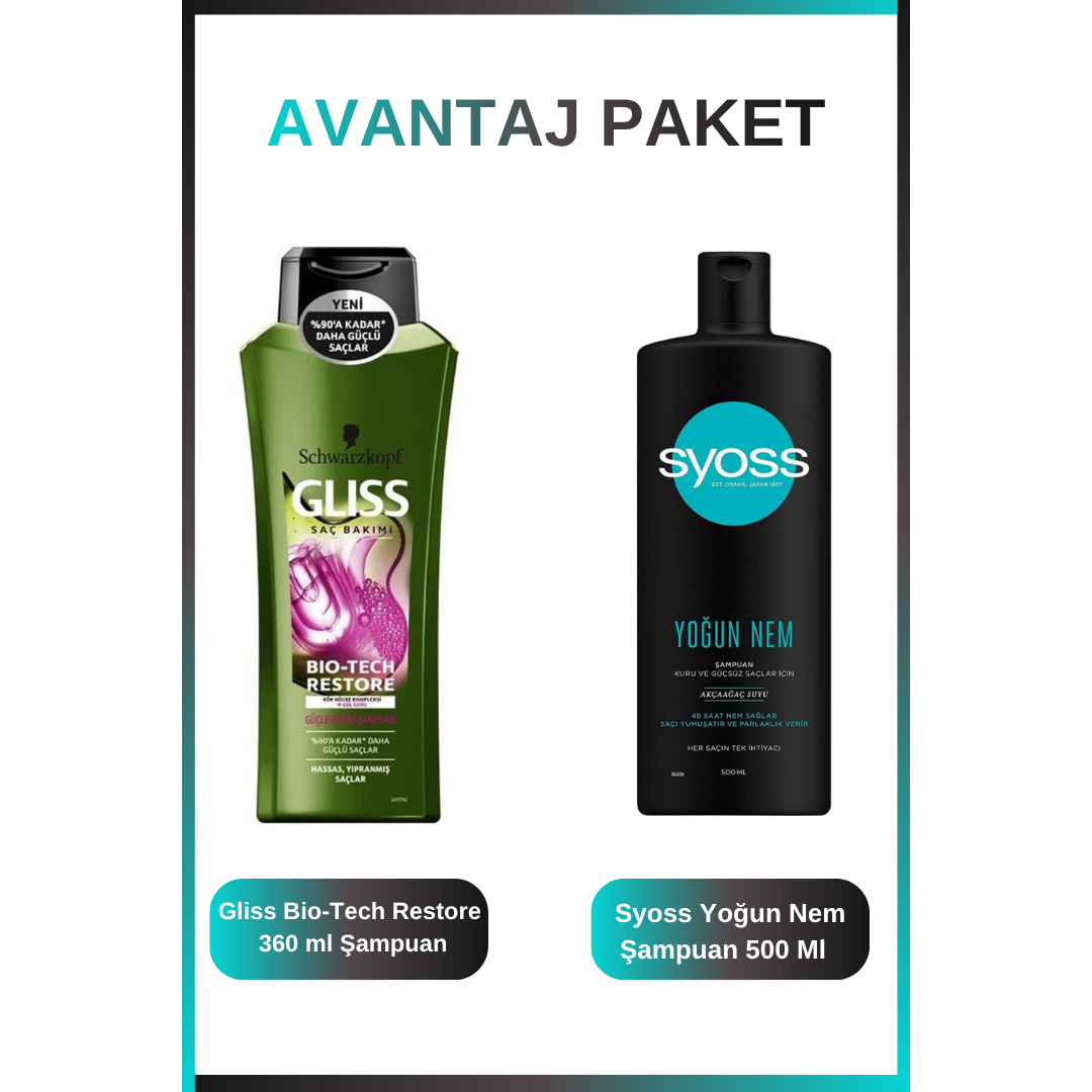 Gliss Bio-Tech Güçlendirici Şampuan 360 Ml & Yoğun Nem Şampuan 500 Ml  