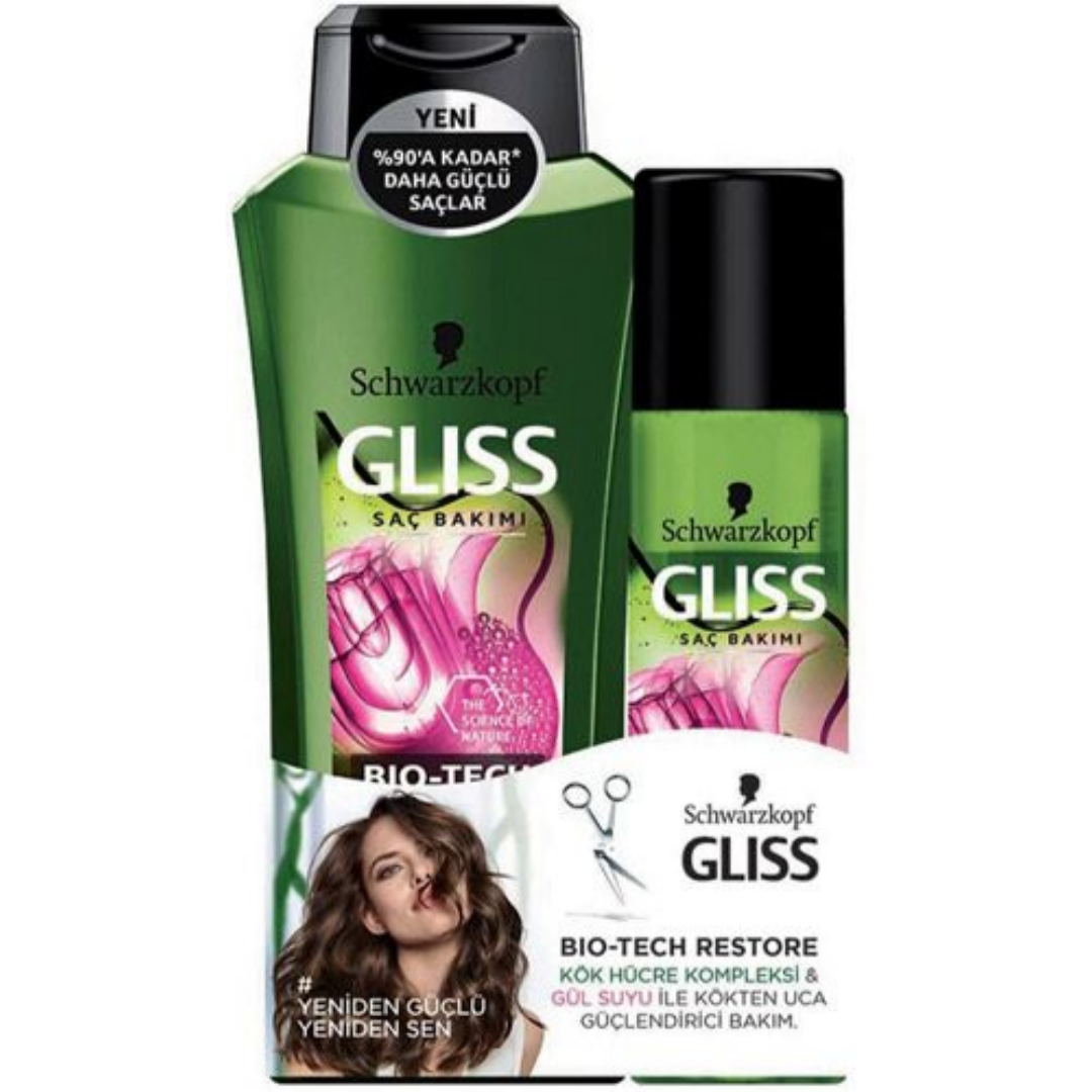 Gliss Bio-Tech Restore Güçlendirici 360 ml + Sıvı Saç Kremi 200 ml Şampuan Seti