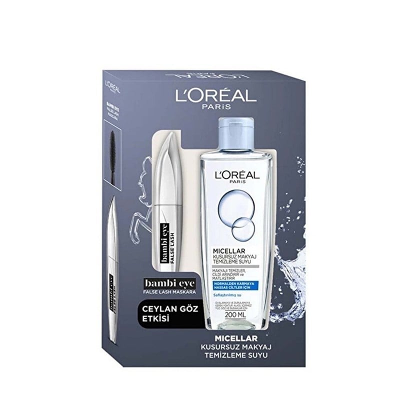 L'Oreal Paris Bambi Eye Maskara Micellar Makyaj Temizleme Suyu Seti