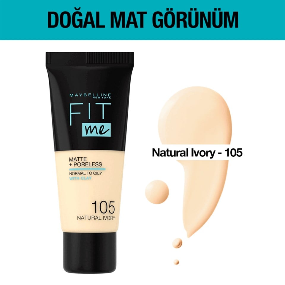 Maybelline New York Fit Me Matte & Poreless Fondöten No: 105 Natural Ivory
