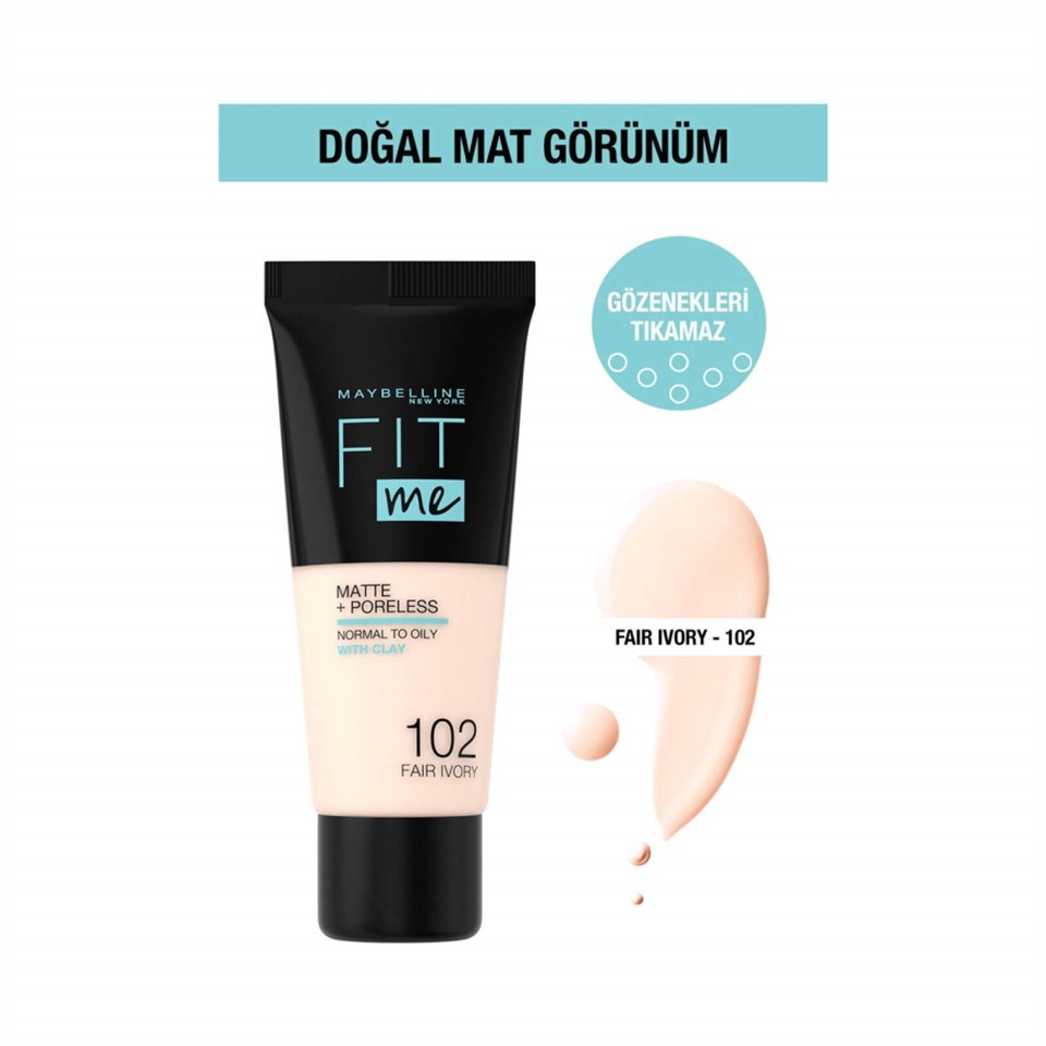 Maybelline New York Fit Me Matte & Poreless Fondöten No: 102 Fair Ivory