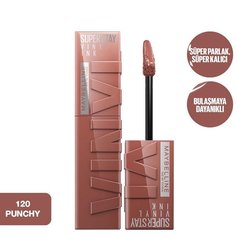Maybelline New York Super Stay Vinyl Ink Uzun Süre Kalıcı Likit Parlak Ruj 120 Punchy