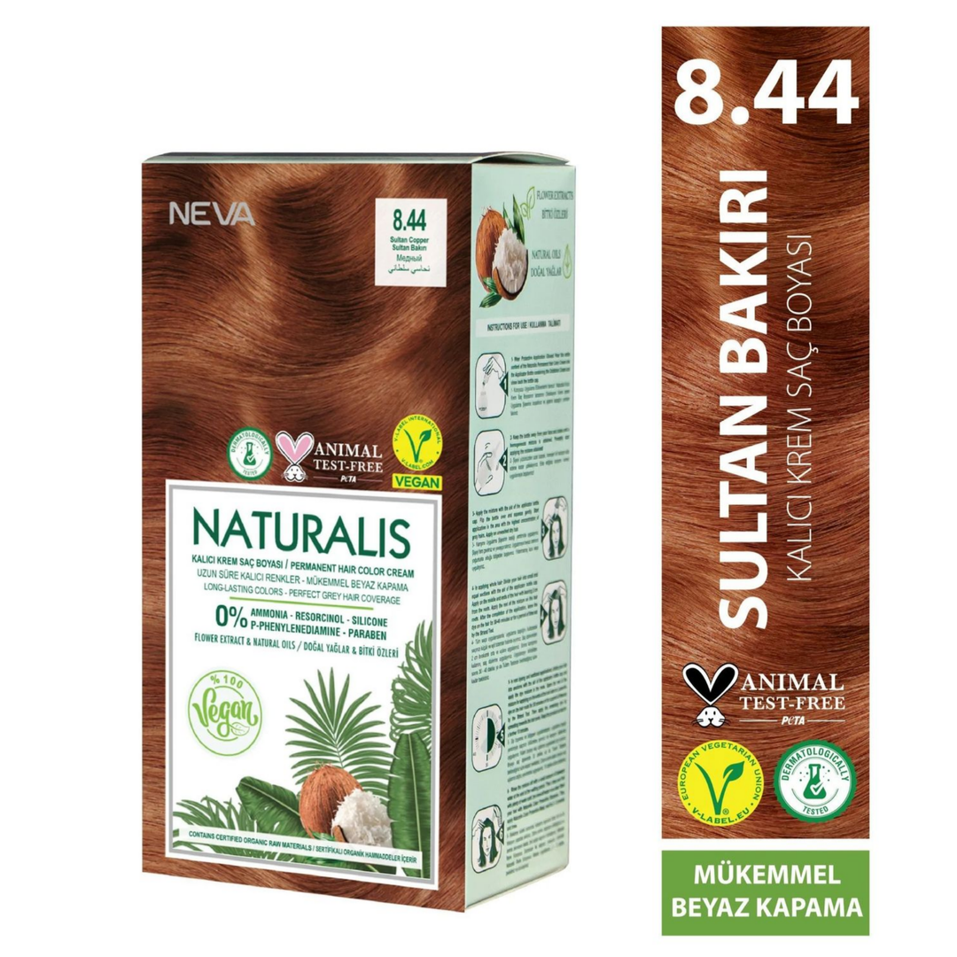 Nevacolor Naturalis Vegan Kalıcı Krem Saç Boyası Seti 8.44 SULTAN BAKIRI