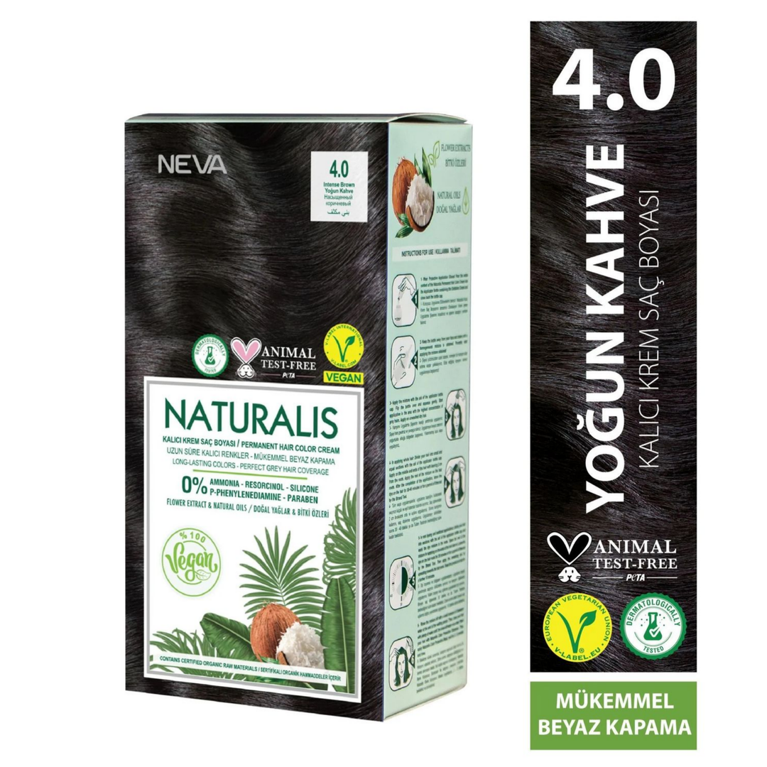 Nevacolor Naturalis Vegan Kalıcı Krem Saç Boyası Seti 4.0 YOĞUN KAHVE