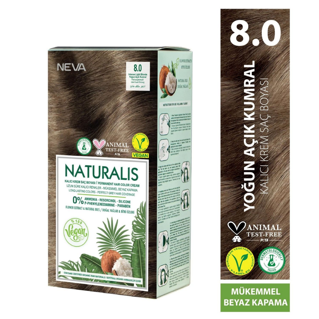 Nevacolor Naturalis Vegan Kalıcı Krem Saç Boyası Seti 8.0 YOĞUN AÇIK KUMRAL