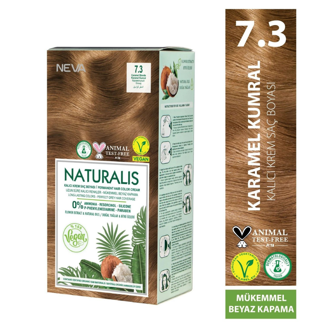 Nevacolor Naturalis Vegan Kalıcı Krem Saç Boyası Seti 7.3 KARAMEL KUMRAL