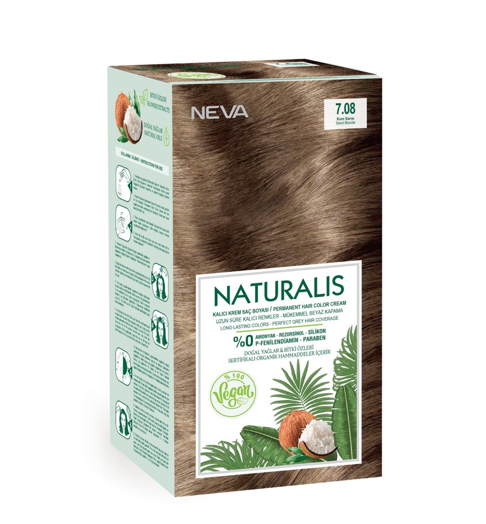 Nevacolor Naturalis Vegan Kalıcı Krem Saç Boyası Seti 7.08 KUM SARISI