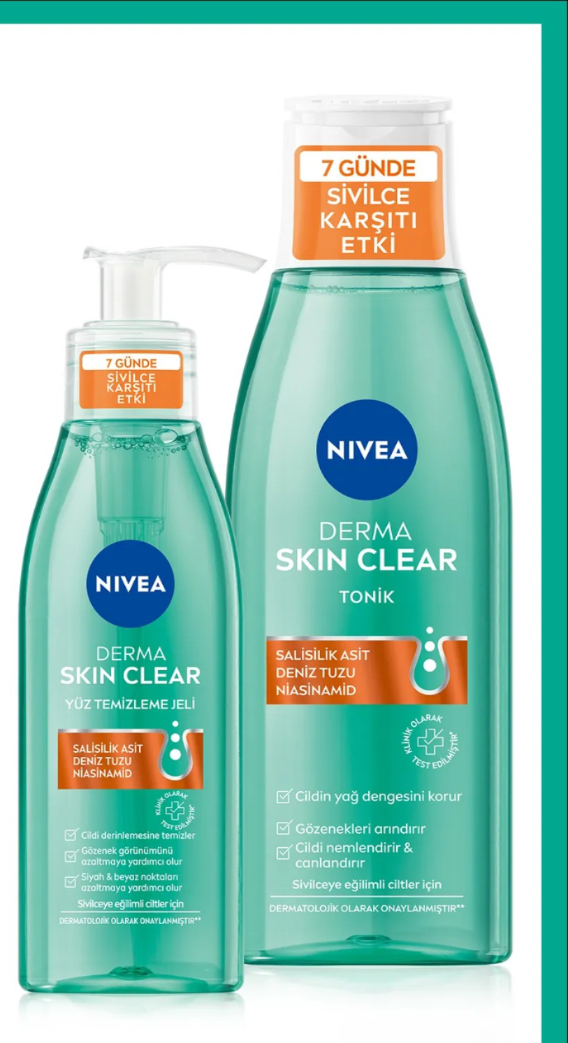 NIVEA Derma Skin Clear Sivilce Karşıtı Yüz Temizleme Jeli 150ml ve Nemlendirici Tonik 200ml