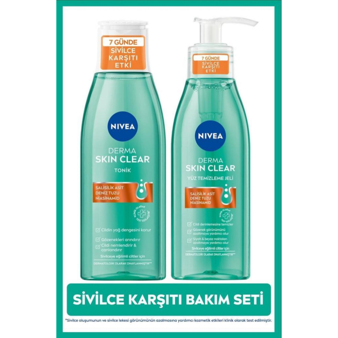 NIVEA Derma Skin Clear Sivilce Karşıtı Yüz Temizleme Jeli 150ml ve Nemlendirici Tonik 200ml