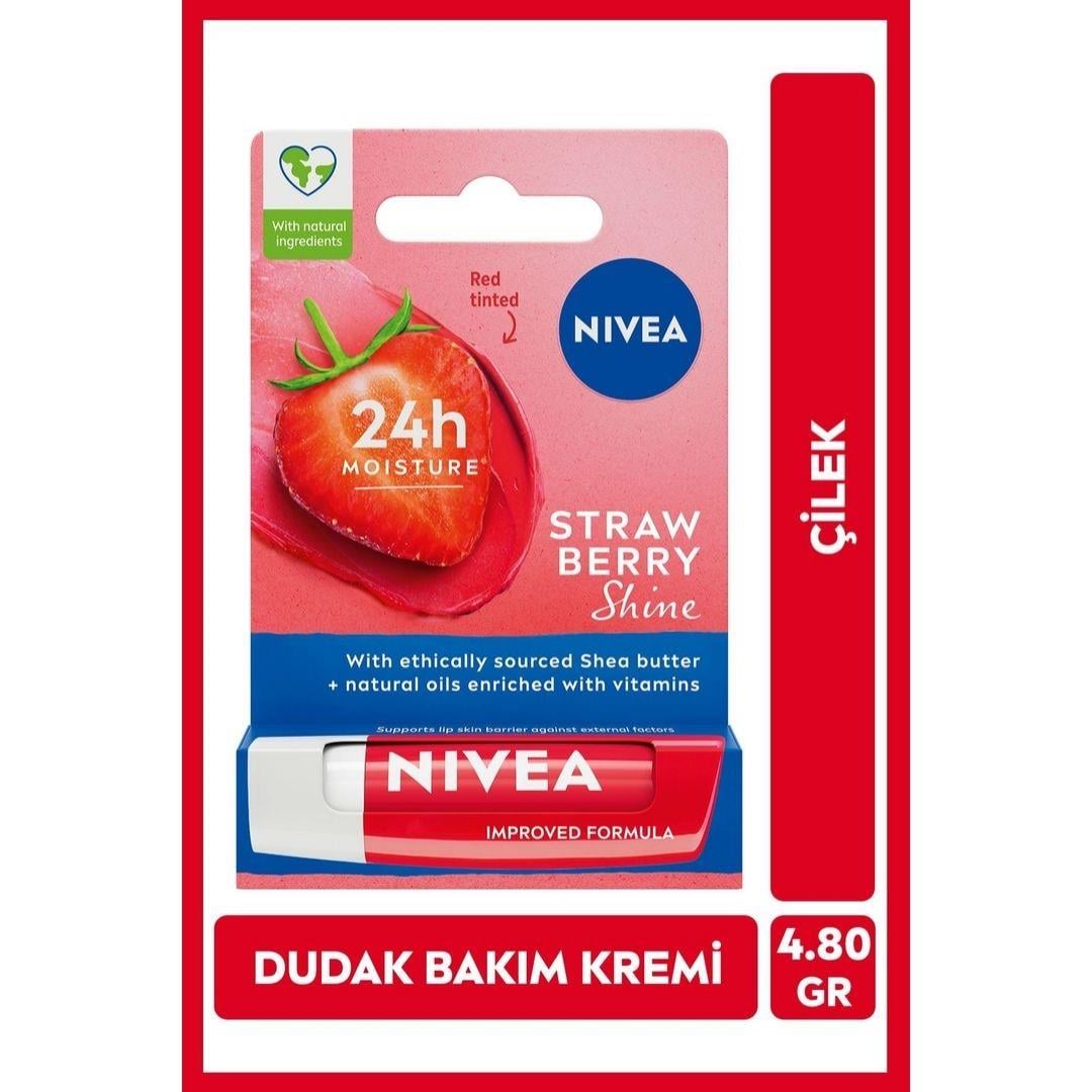 Nivea Dudak Bakım Kremi ve Dudak Parlatıcı Çilek 4,8 g 24 Saat Nem