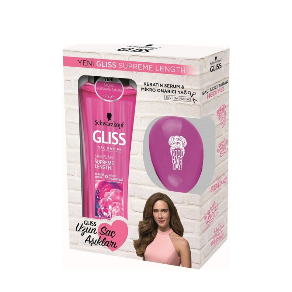  Gliss Supreme Length Şampuan 525 ml + Saç Açıcı Tarak