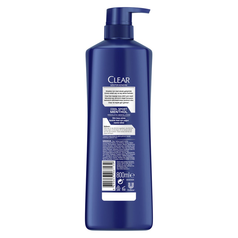 Clear Men 800 ml Cool Sport Menthol Şampuan, Altintepeshop.com'da En Uygun  Fiyatlar