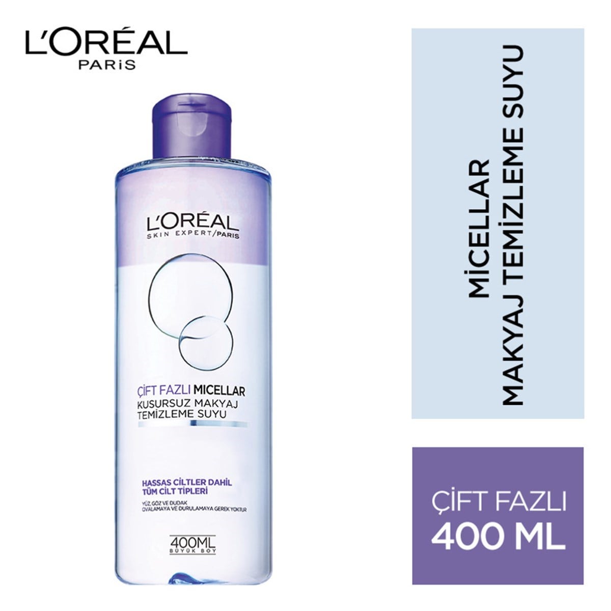 L'Oreal Paris Çift Fazlı Makyaj Temizleme Suyu Hassas 400ml