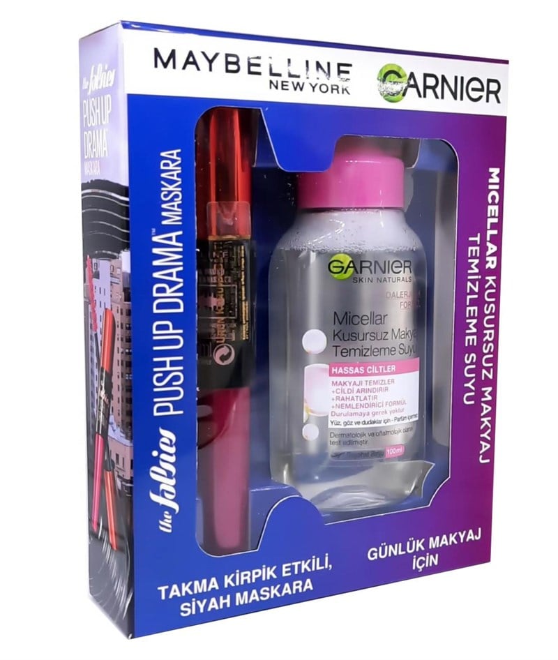 Maybelline Maskara Falsies Push Up Drama Yoğun Siyah + Garnier Micellar 100 Ml