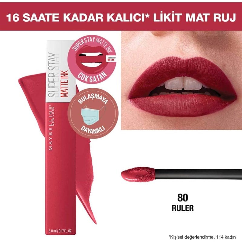 Maybelline New York Likit Mat Ruj - SuperStay Matte Ink Liquid Lipstick 80 Ruler 