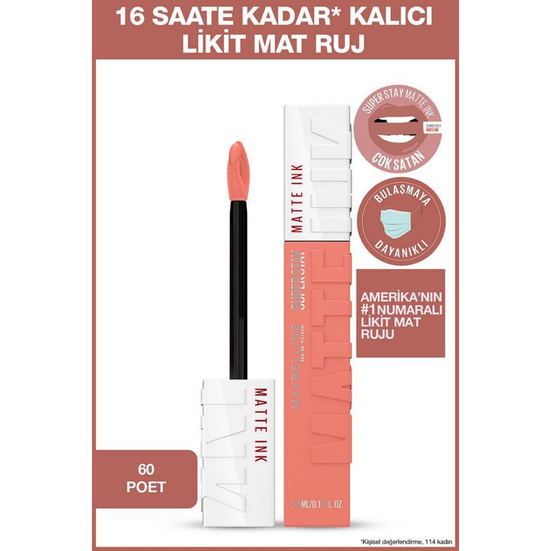 Maybelline New York Super Stay Matte Ink Unnude Likit Mat Ruj - 60 Poet - Nude