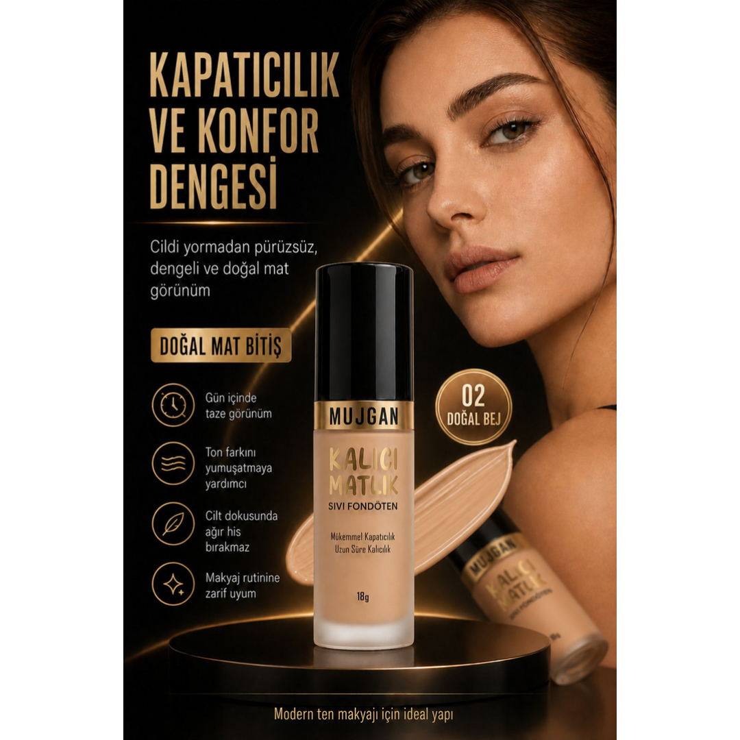 Mujgan Kalıcı Mat Bitişli Sıvı Tam Kapatıcılı Fondöten No.2