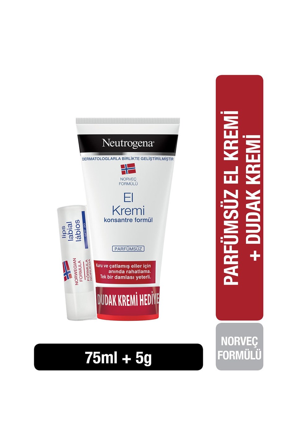 Neutrogena El Kremi 75 ml + Hediye Dudak Nemlendiricisi Seti Parfümsüz