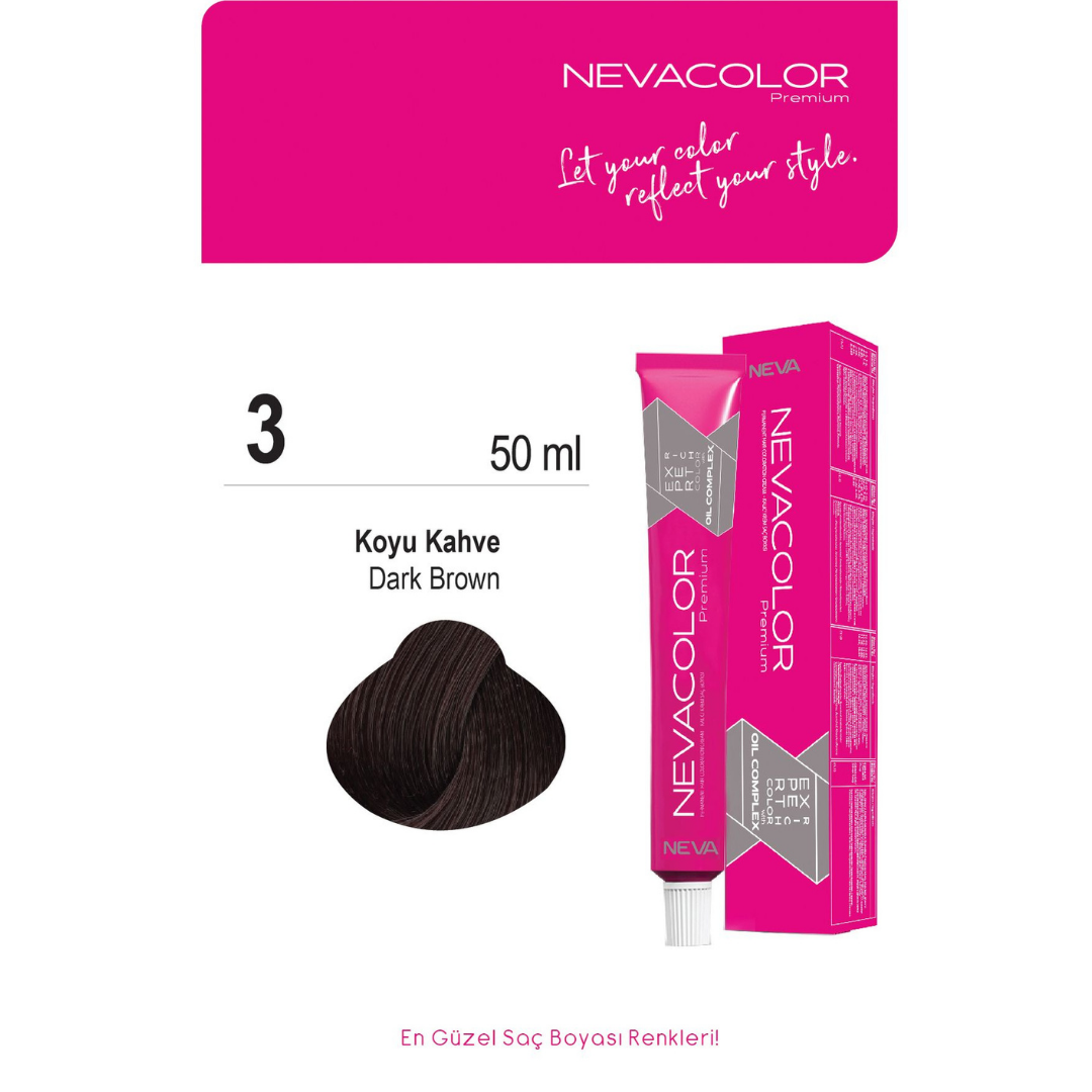 Neva Color Premium Tüp Saç Boyası 3 Koyu Kahve
