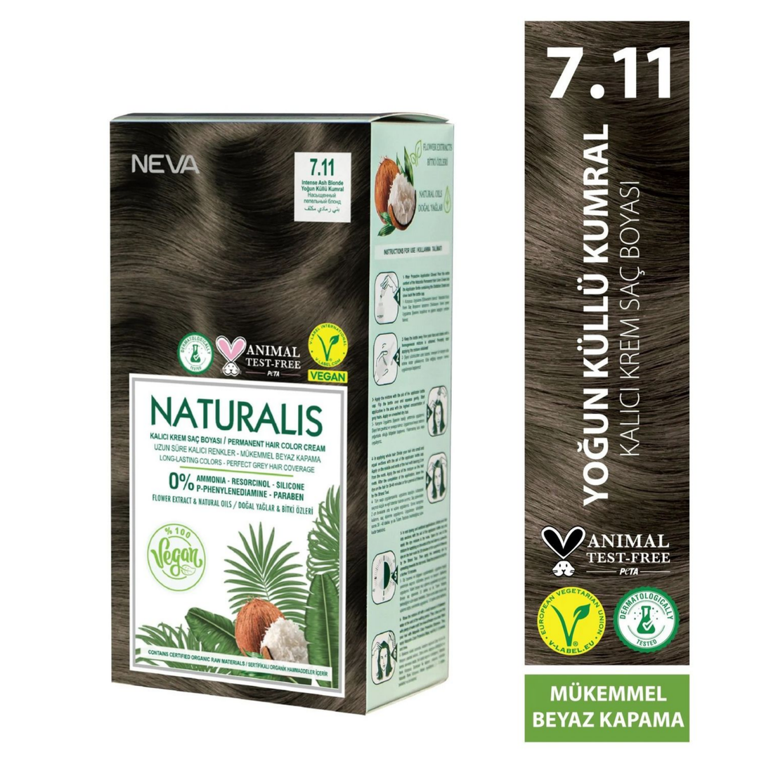 Nevacolor Naturalis Vegan Kalıcı Krem Saç Boyası Seti 7.11 YOĞUN KÜLLÜ KUMRAL
