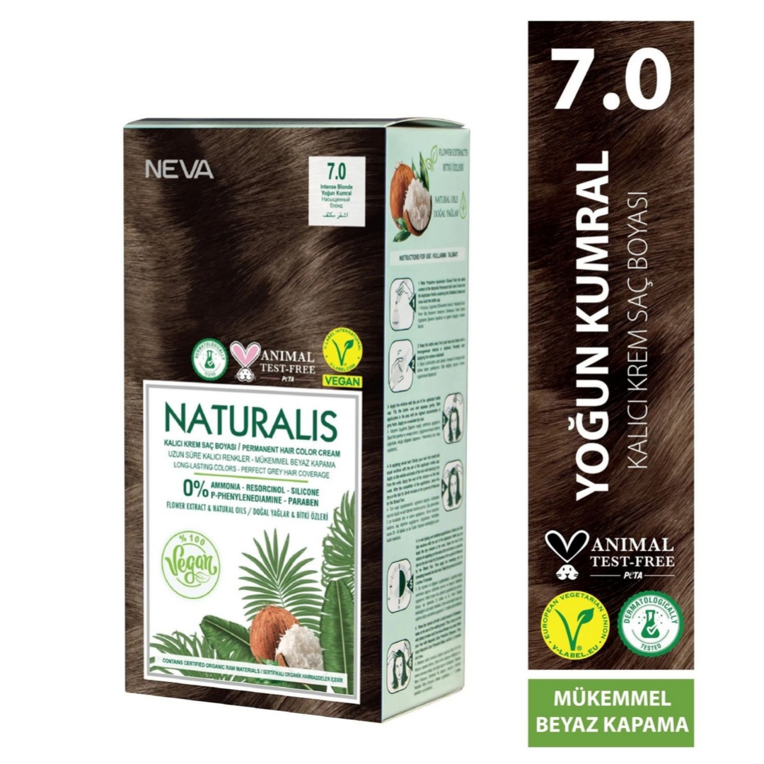 Nevacolor Naturalis Vegan Kalıcı Krem Saç Boyası Seti 7.0 YOĞUN KUMRAL