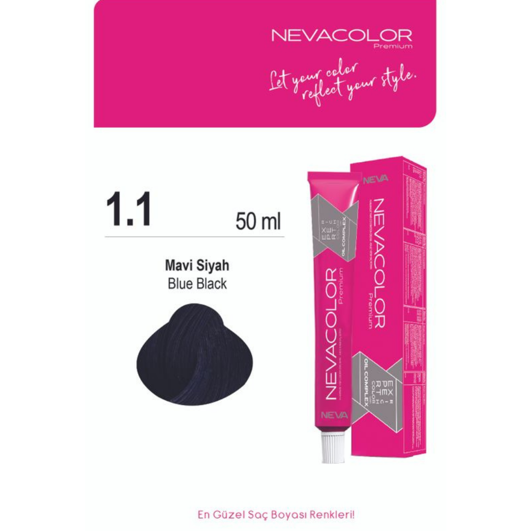 Nevacolor Premium 1.1 Mavi Siyah Kalıcı Krem Saç Boyası 50ml