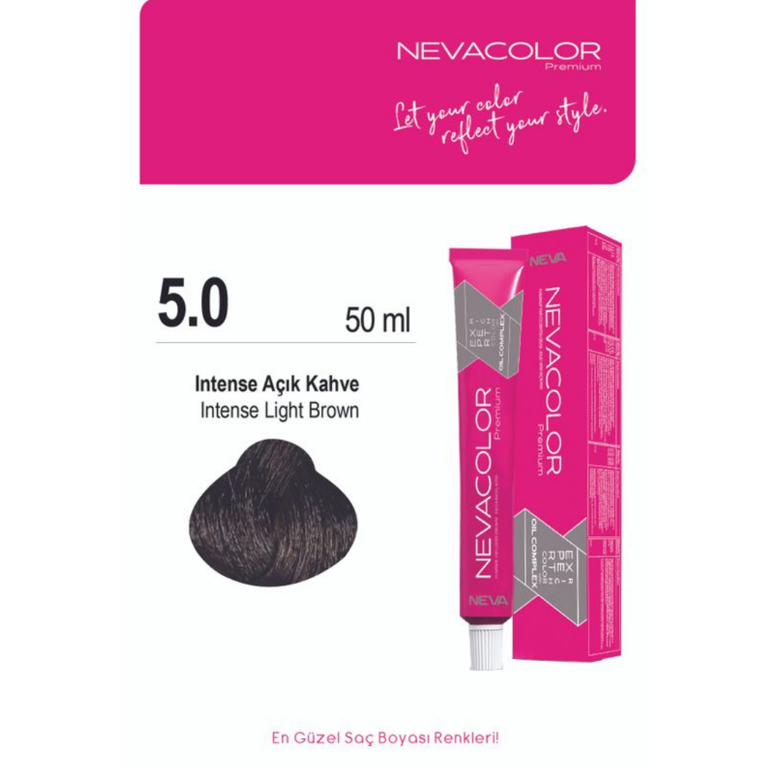 Nevacolor Tüp Saç Boyası 5.0 Yoğun Açık Kahve